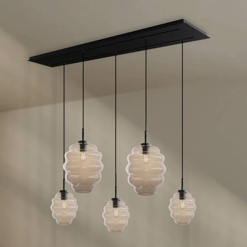 s.luce Echos Esstischlampe 5-flammig 2-reihig 160cm Ø 18/25cm