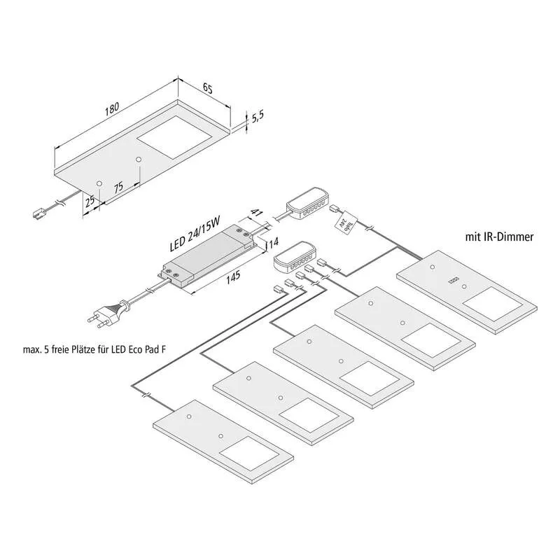 B-Ware Hera LED Unterbaulampe Eco-Pad F 5x Set dimmbar warmweiß Aluminium 3000K