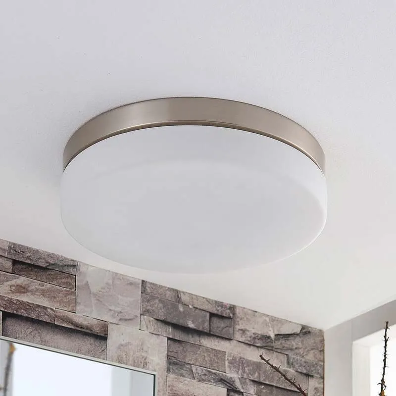 B-Ware Lindby Deckenlampe Amilia LED Lampe dimmbar Glas nickel IP44 Ø30cm weiß Leuchte