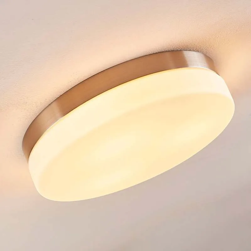 B-Ware Lindby Deckenlampe Amilia LED Lampe dimmbar Glas nickel IP44 Ø30cm weiß Leuchte