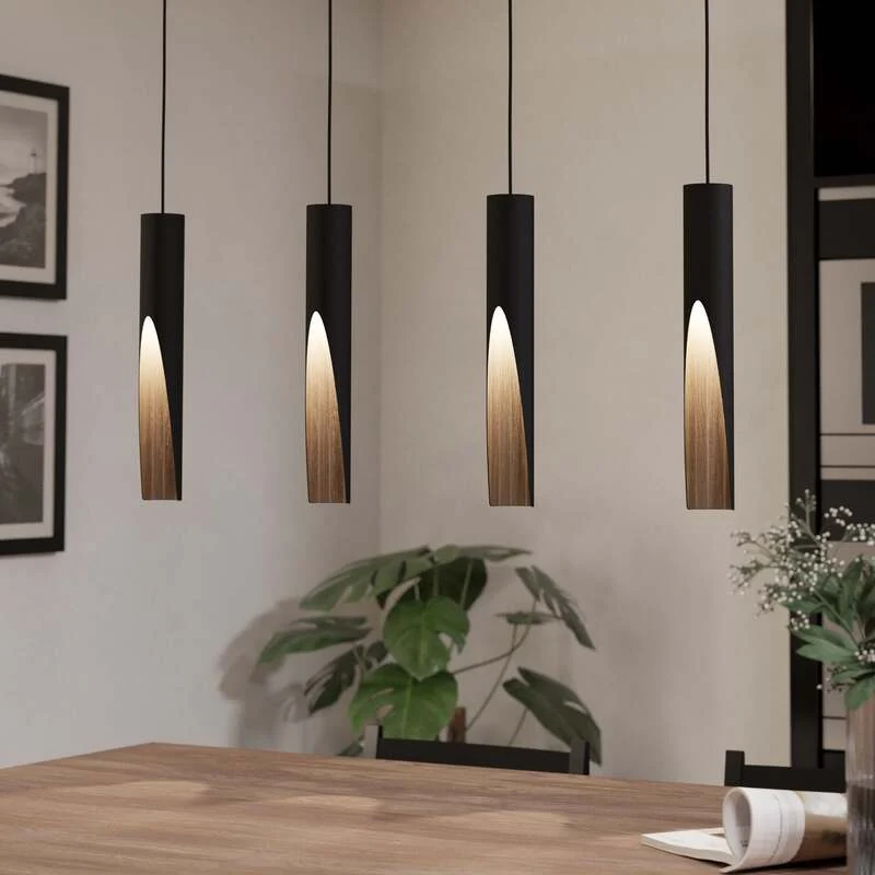 B-Ware Eglo LED Hängelampe Barbotto Pendelleuchte schwarz Eiche 4-flammig 92,5cm