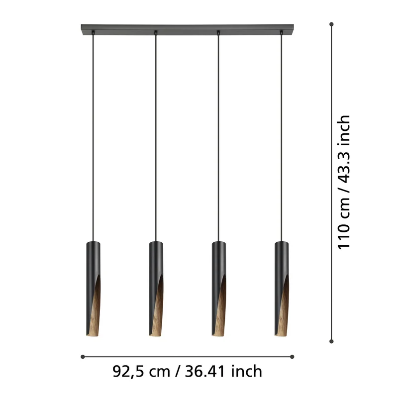 B-Ware Eglo LED Hängelampe Barbotto Pendelleuchte schwarz Eiche 4-flammig 92,5cm
