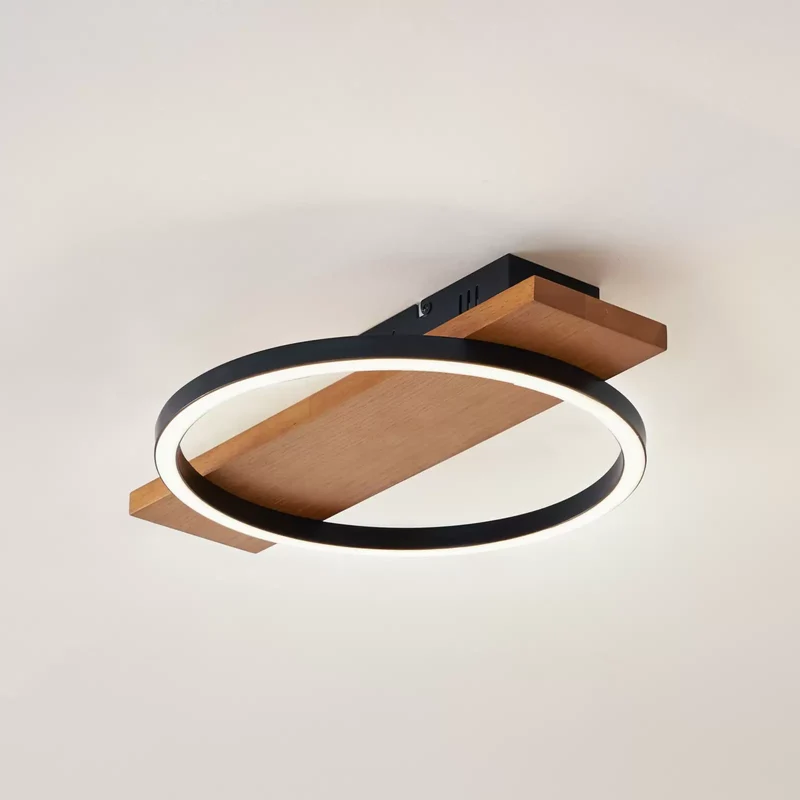 B-Ware Lindby Deckenleuchte Lampe LED schwarz Holz dimmbar Galad 30 cm Leuchte