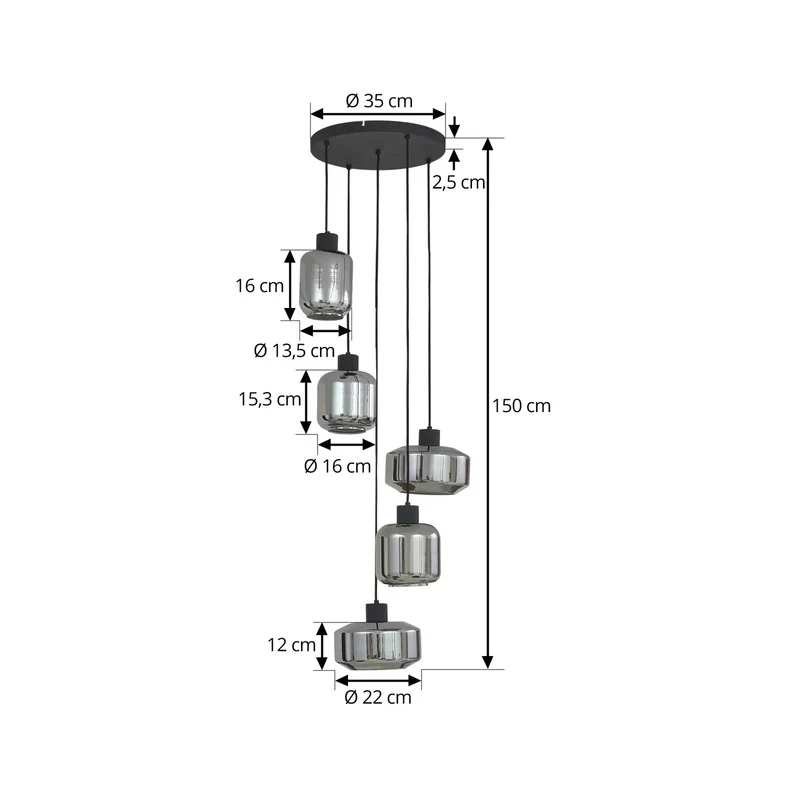 B-Ware Lindby Hängeleuchte Hildur Hängelampe Deckenlampe Ø 22/16/13,5 cm rauchgrau Glas