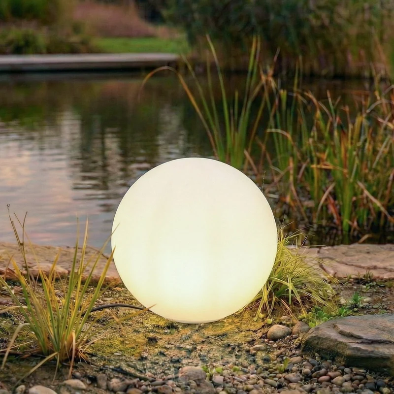 B-Ware Lindby Kugelleuchte Garten Valyra Außenleuchte E27 LED Weiß Erdspieß IP54 Ø 5668