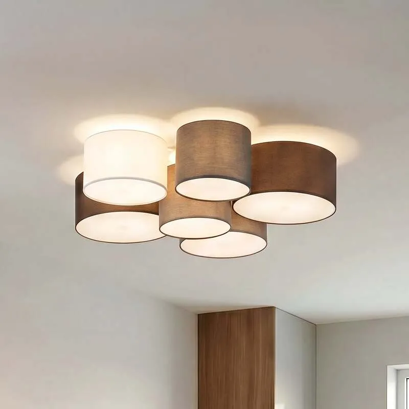B-Ware Lindby Deckenlampe Laurenz LED Hängelampe 6-flammig dimmbar grau/braun Ø99cm