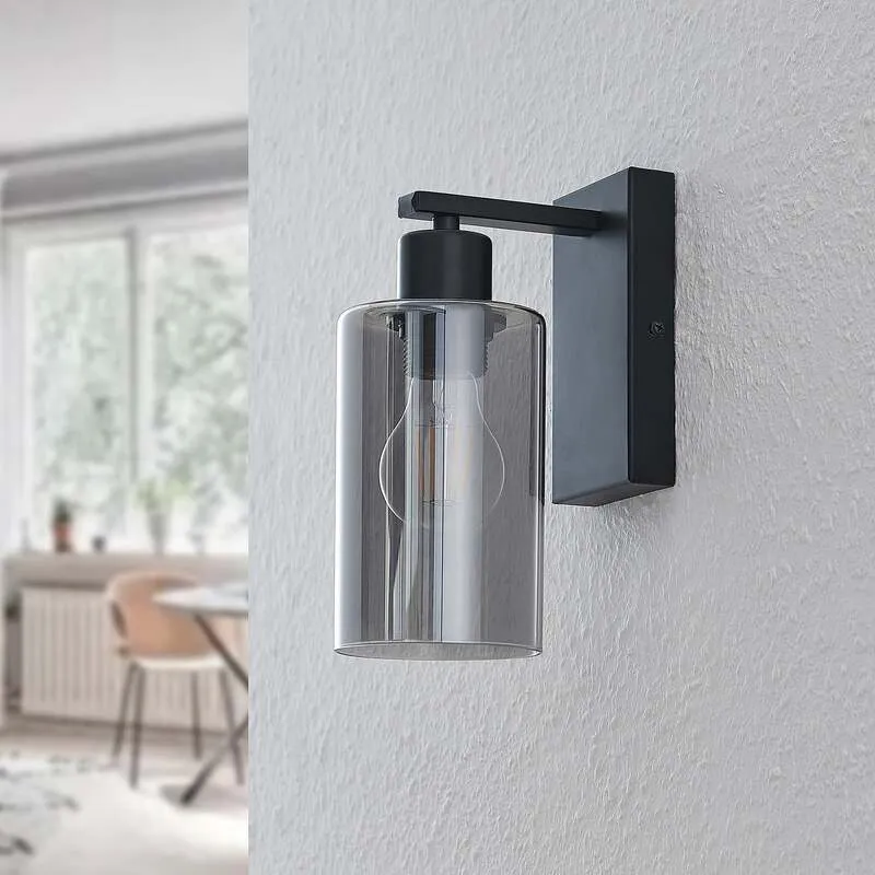 B-Ware Lindby Wandleuchte Emavi LED Wandlampe dimmbar schwarz rauchgrau 23cm Höhe