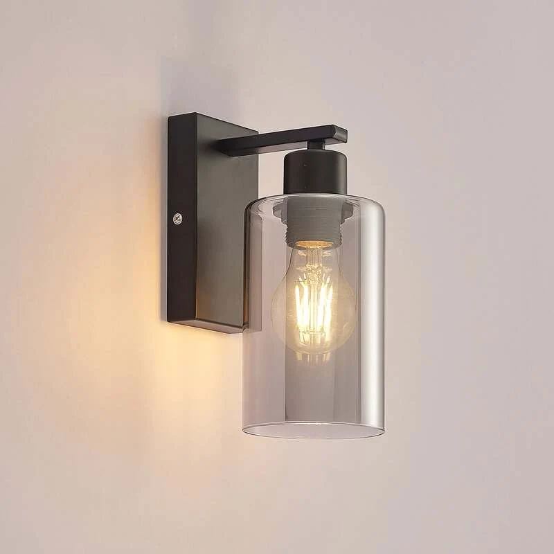 B-Ware Lindby Wandleuchte Emavi LED Wandlampe dimmbar schwarz rauchgrau 23cm Höhe