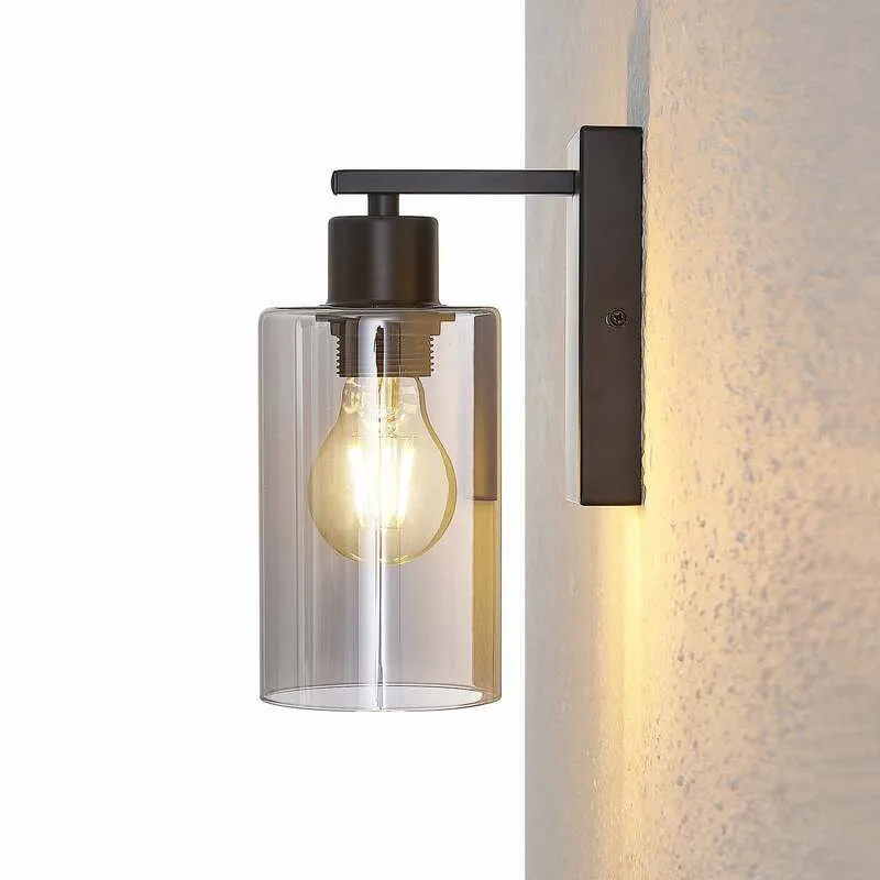 B-Ware Lindby Wandleuchte Emavi LED Wandlampe dimmbar schwarz rauchgrau 23cm Höhe