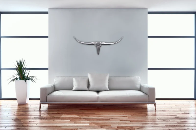 Wanddekoration Bull Geweih 74cm Aluminium Silber Design