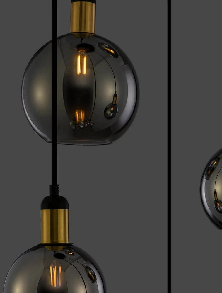 Mirro Pendelleuchte 5-flammig Ø 50cm Gold, Schwarz, Rauch
