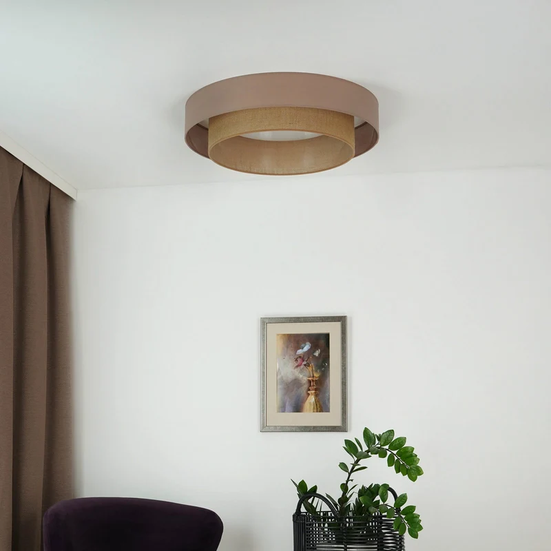 B-Ware Duolla Deckenleuchte Deckenlampe LED Textil braun Luneta Fernbedienung dimmbar