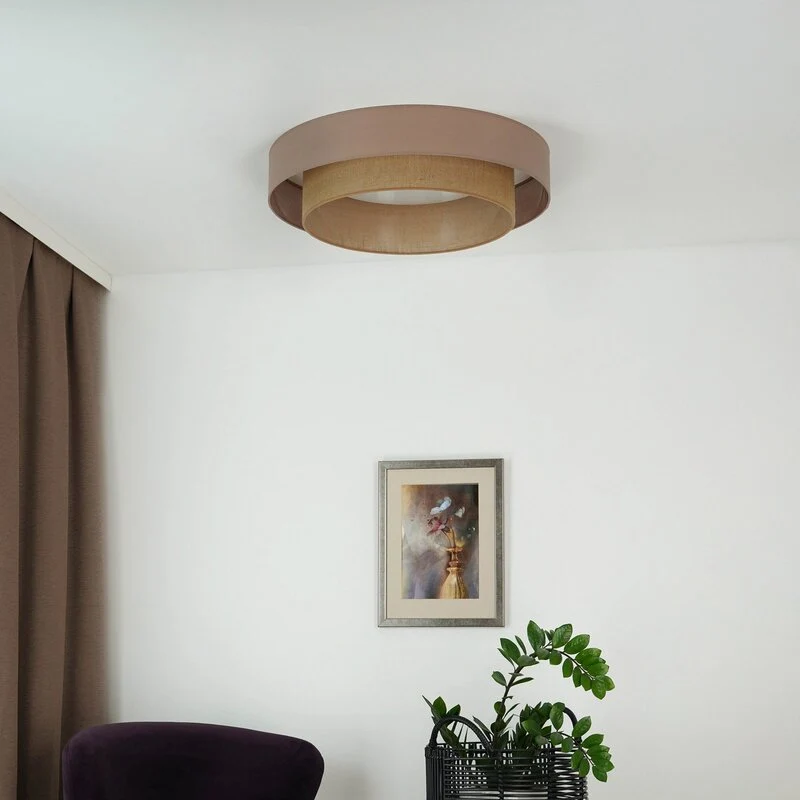 B-Ware Duolla Deckenleuchte Deckenlampe LED Textil braun Luneta Fernbedienung dimmbar