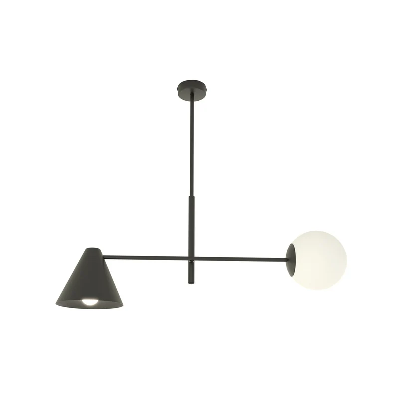 B-Ware Deckenlampe Hermes 2-flammig LED dimmbar schwarz Stahl Glas 70cm Höhe 60cm