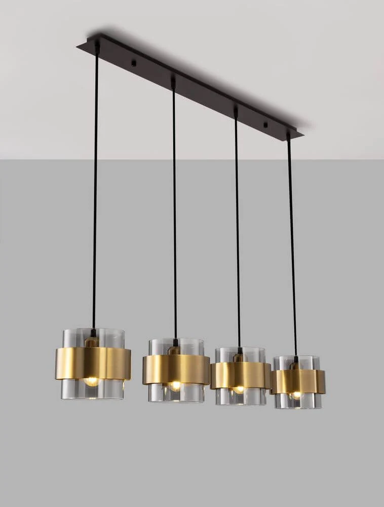 Sianna Pendelleuchte 4-flammig Gold, Rauch, Schwarz