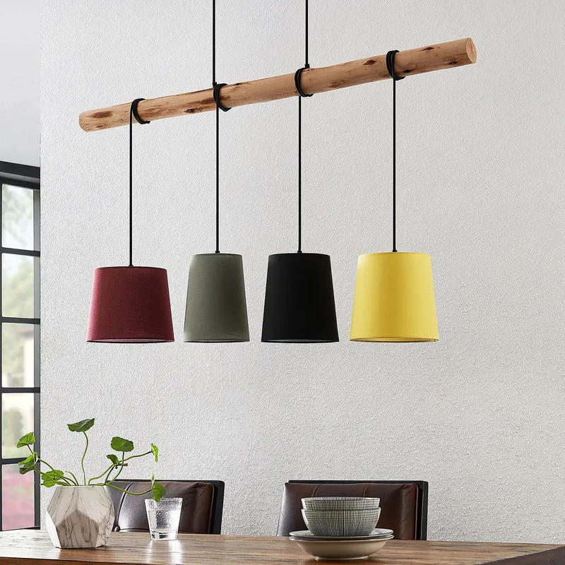B-Ware Lindby Hängeleuchte Moskau rot/grau Textil Holz E27 116 cm dimmbar 4x60W