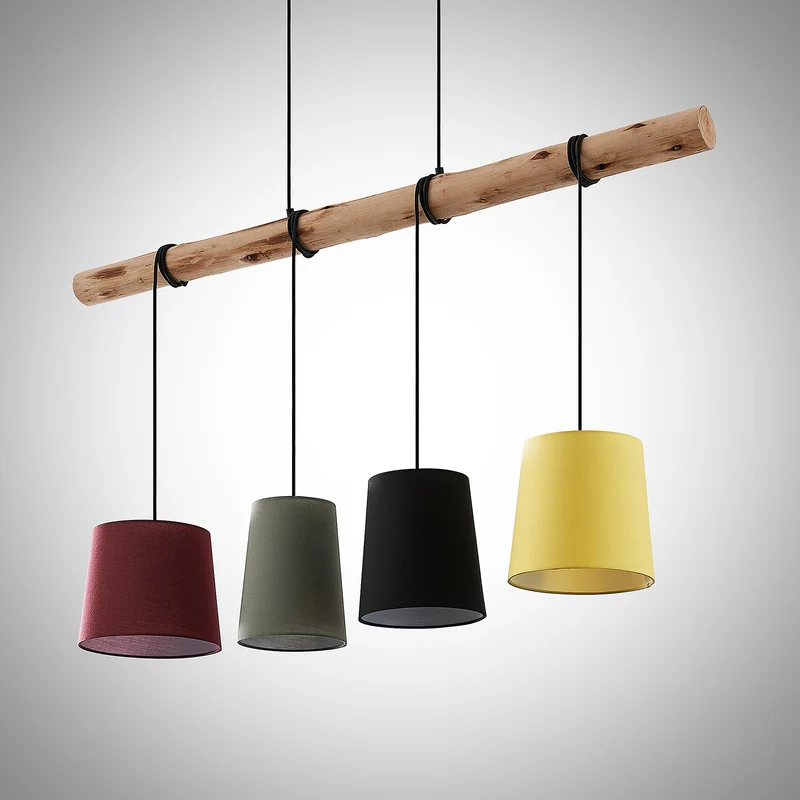 B-Ware Lindby Hängeleuchte Moskau rot/grau Textil Holz E27 116 cm dimmbar 4x60W