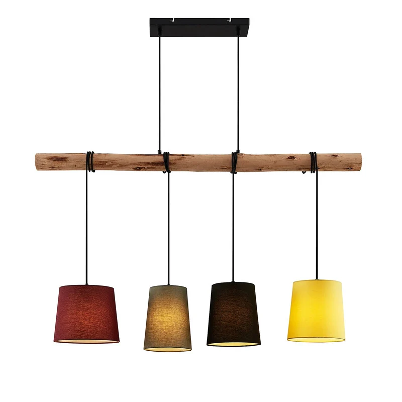 B-Ware Lindby Hängeleuchte Moskau rot/grau Textil Holz E27 116 cm dimmbar 4x60W