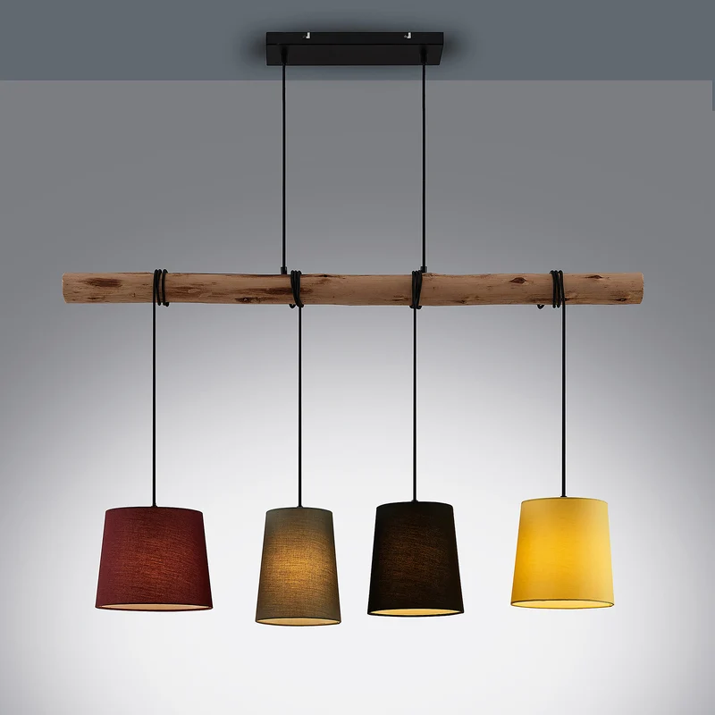 B-Ware Lindby Hängeleuchte Moskau rot/grau Textil Holz E27 116 cm dimmbar 4x60W