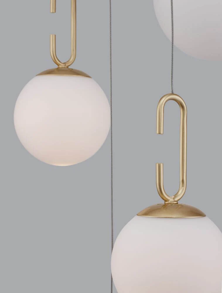 Hook LED Pendelleuchte 5-flammig Ø 42cm 3000K Gold-Gebürstet, Weiß