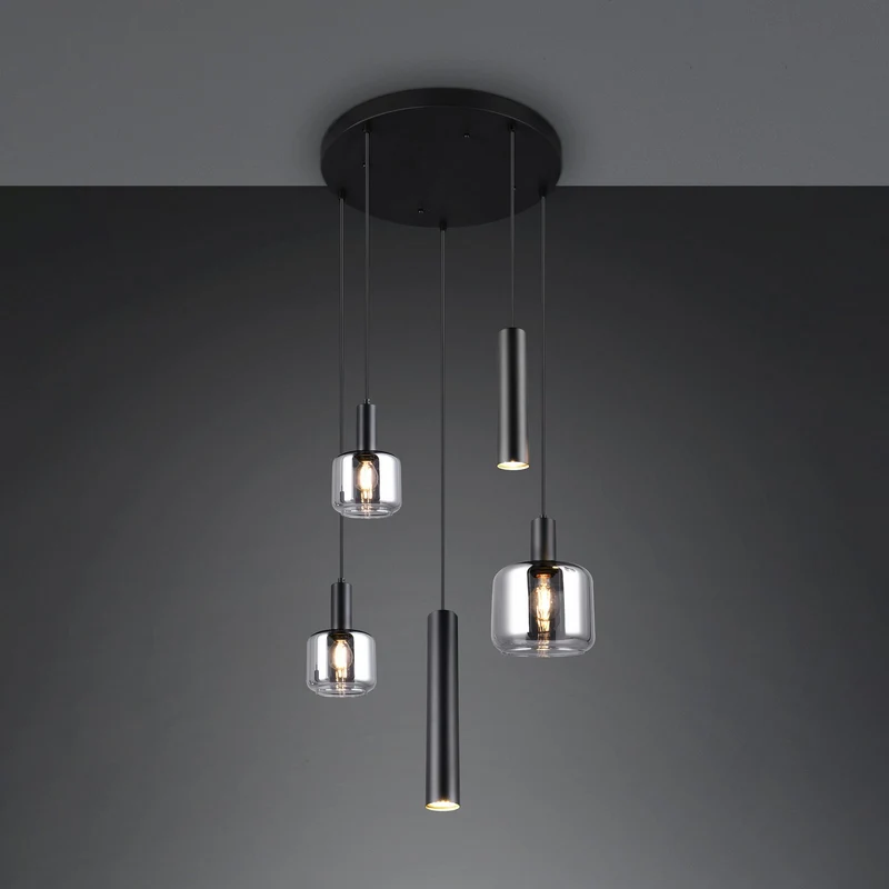 B-Ware TRIO LIGHTING Hängelampe Pendelleuchte Mataro Glas Metall chrom schwarz 55 cm