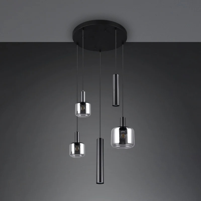 B-Ware TRIO LIGHTING Hängelampe Pendelleuchte Mataro Glas Metall chrom schwarz 55 cm