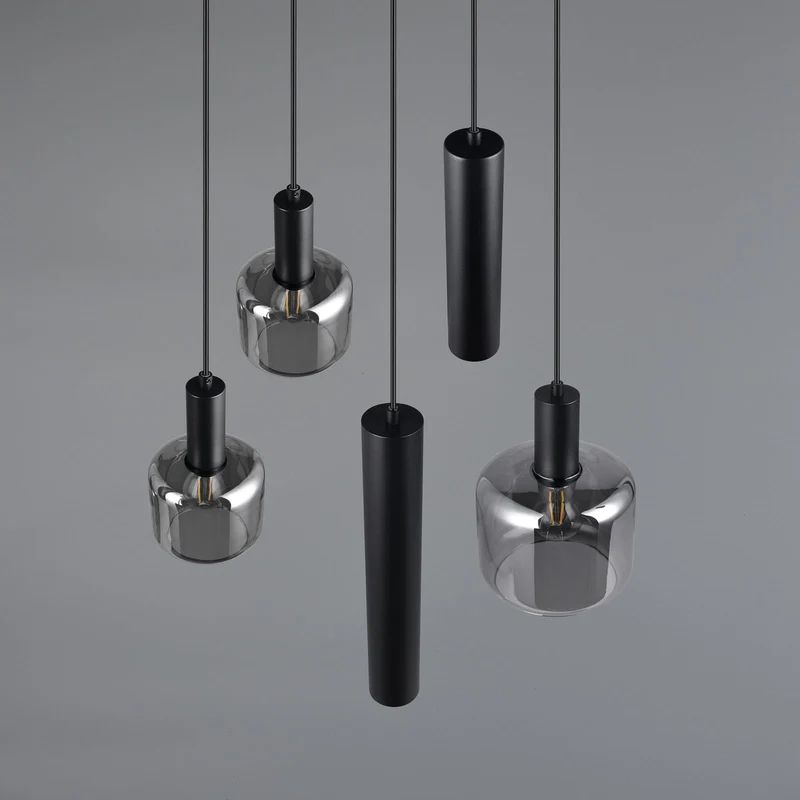 B-Ware TRIO LIGHTING Hängelampe Pendelleuchte Mataro Glas Metall chrom schwarz 55 cm