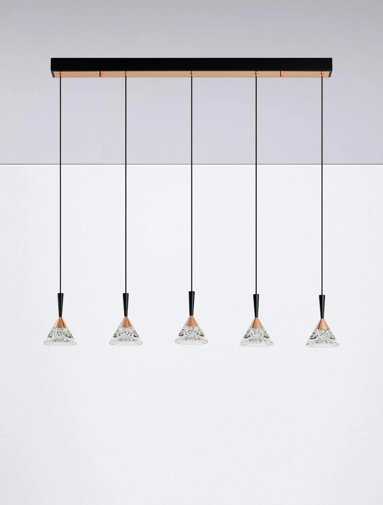 Paluz LED Pendelleuchte Balken 90,5 cm 5-flammig 3000K Schwarz, Roségold