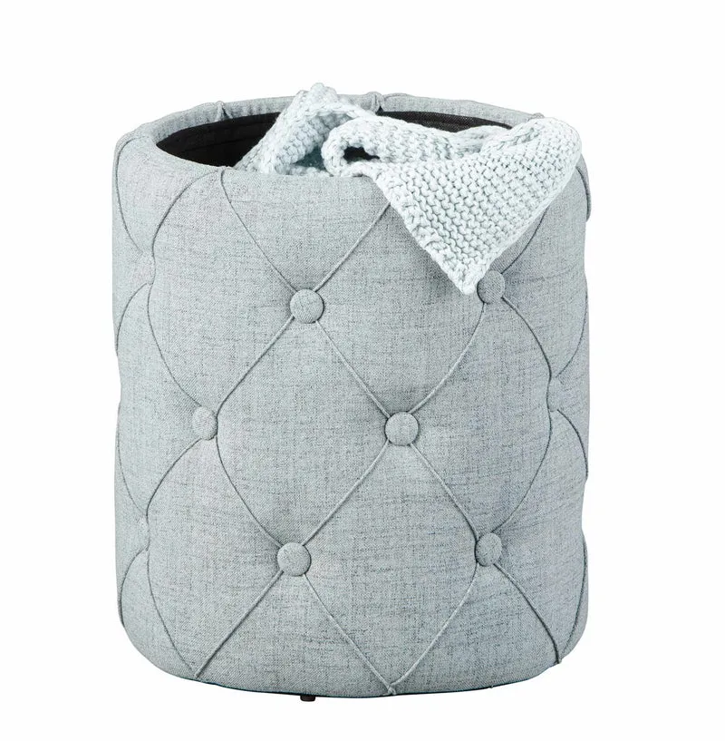 Polsterhocker Hocker YAPAK mit Stoffbezug in Grau und Knopfheftung