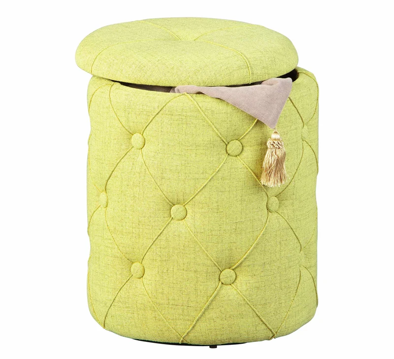 Hocker YAPAK Polsterhocker mit Stoffbezug in Grün und Knopfheftung