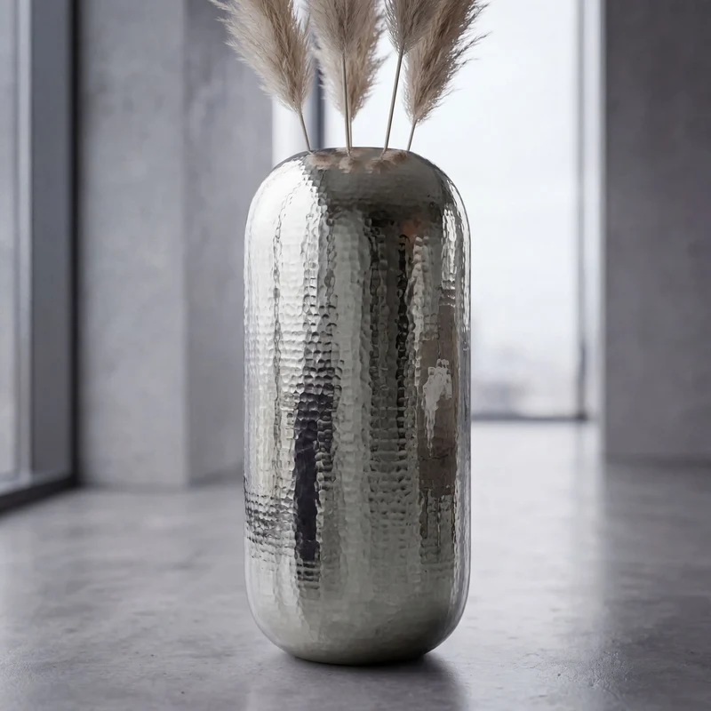 Bodenvase Aluminium 75 cm in Silber – XXL Standvase für Wohnzimmer