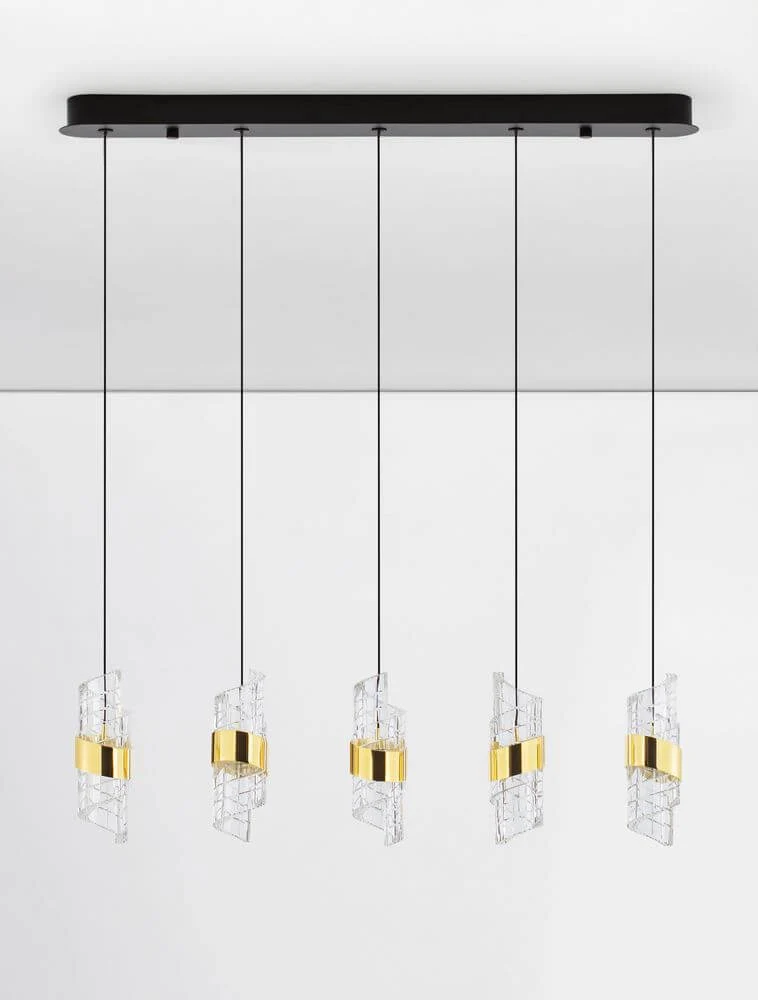 Seneca LED Pendelleuchte Balken 82cm 5-flammig 3000K Schwarz, Gold