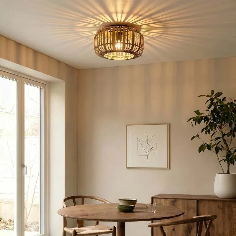 B-Ware Lindby Canyana Deckenlampe Deckenleuchte Lampe Leuchte aus Rattanschirm natur