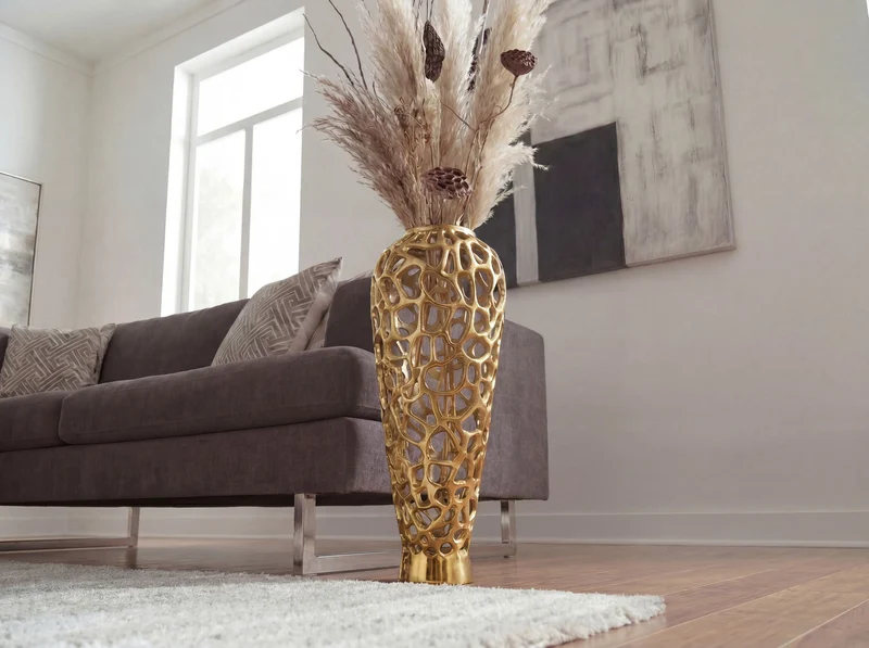 Bodenvase Aluminium Gold 85 cm, XXL Standvase handmade fürs Wohnzimmer