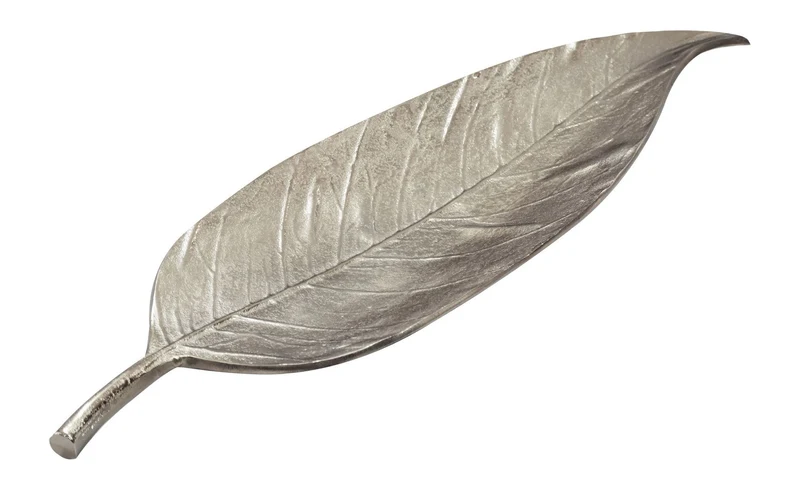 Dekoschale Blatt Wohnling aus Aluminium in Silber, 61 cm Handarbeit