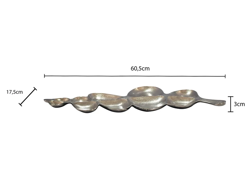 Dekoschale Blattform Silber, Handmade Aluminium-Tischdeko 60cm