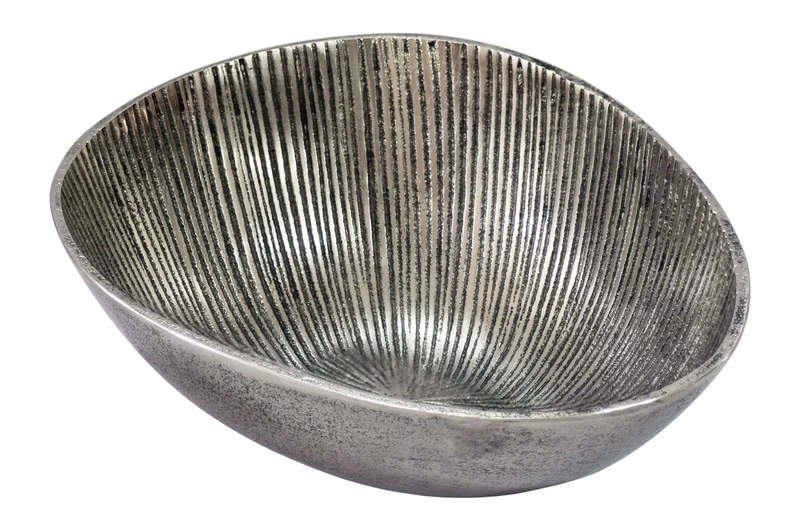 Wohnling Obstschale Silber oval, Alu-Deko mit Rillen-Design 30 cm