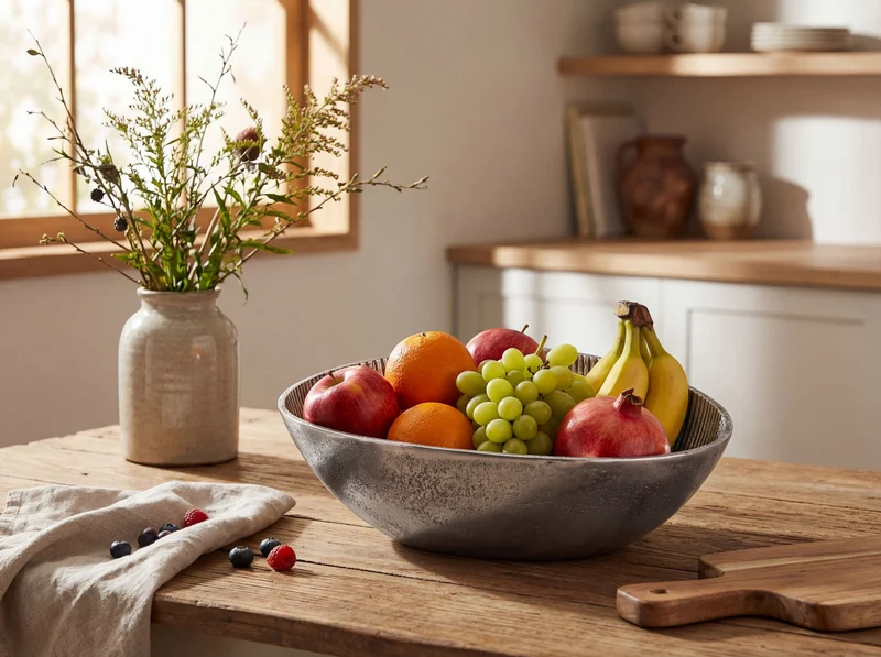 Wohnling Obstschale Silber oval, Alu-Deko mit Rillen-Design 30 cm