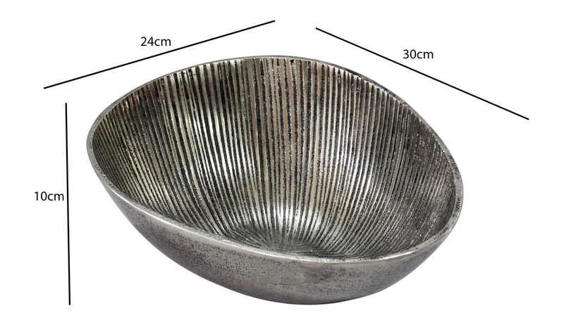 Wohnling Obstschale Silber oval, Alu-Deko mit Rillen-Design 30 cm