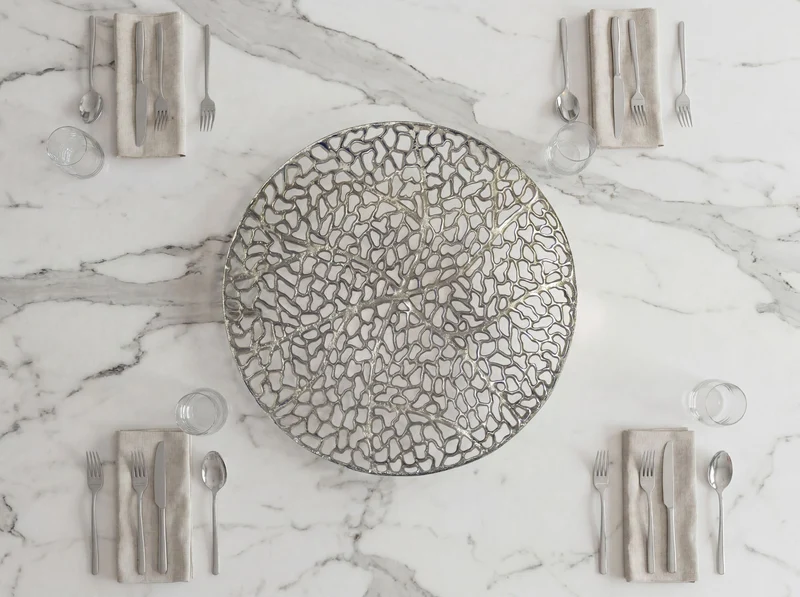 Dekoschale Silber aus Aluminium, 44 cm – Handmade Obstschale für Flur