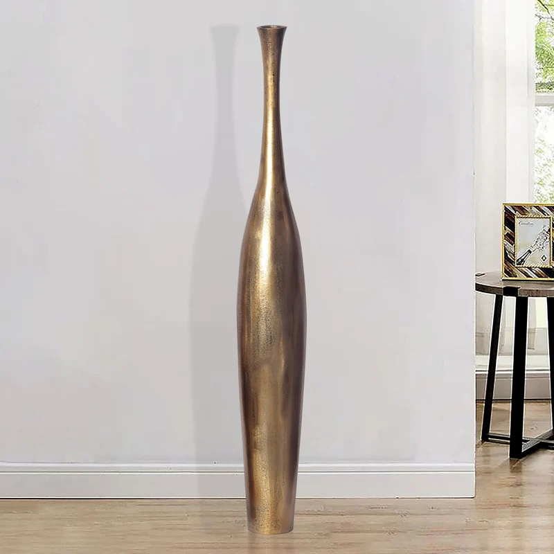 Vase BOTTLE L 100cm Aluminium Gold Blumenvase Modern Groß Handgefertigt