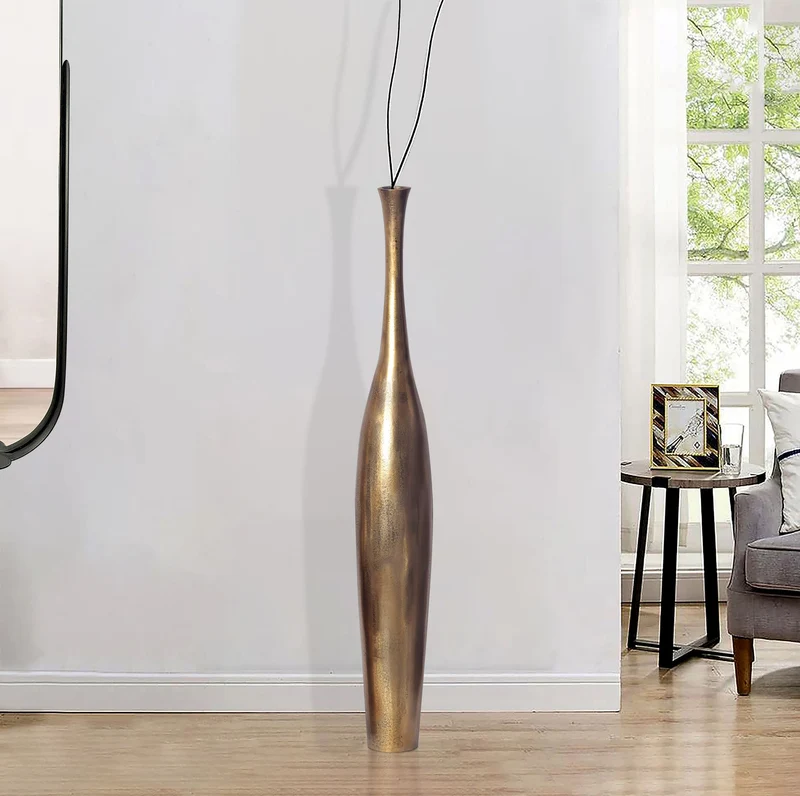Vase BOTTLE L 100cm Aluminium Gold Blumenvase Modern Groß Handgefertigt