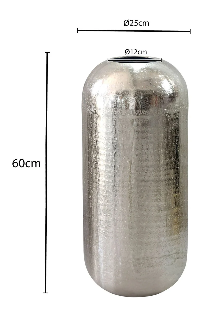 XXL Bodenvase Aluminium Silber 60 cm von Wohnling – Standvase Handmade