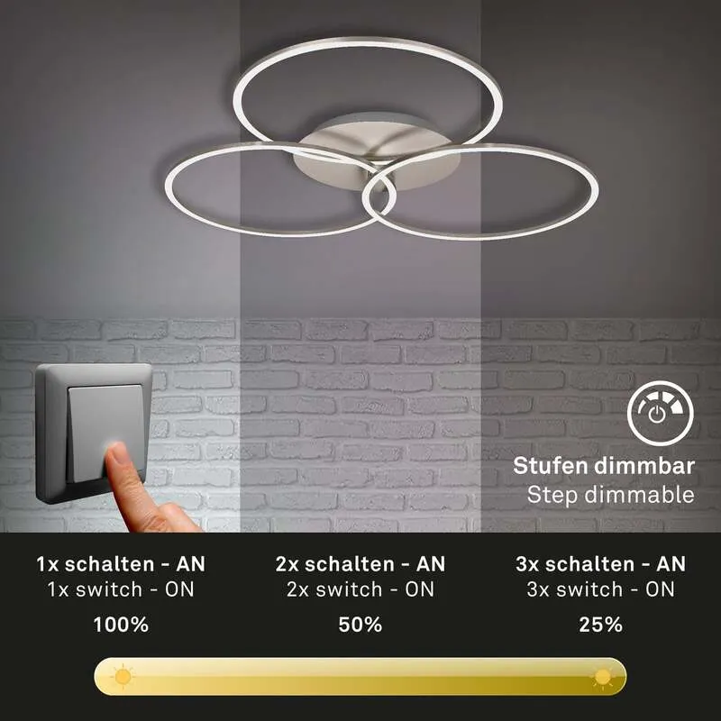 B-Ware Briloner Deckenlampe Leuchte Frame Ring dimmbar LED 3-flammig nickel 71,7x67,4cm