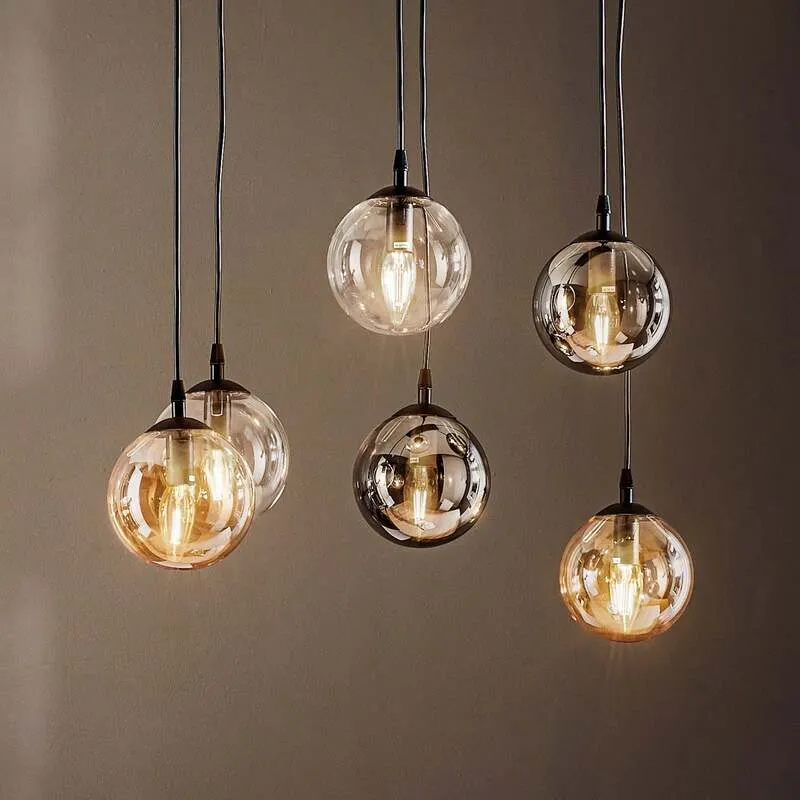B-Ware Hängeleuchte Glassy 6-flg LED Pendelleuchte dimmbar grafit amber klar 75cm