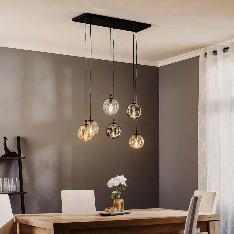 B-Ware Hängeleuchte Glassy 6-flg LED Pendelleuchte dimmbar grafit amber klar 75cm