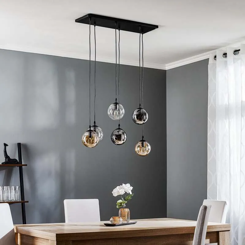 B-Ware Hängeleuchte Glassy 6-flg LED Pendelleuchte dimmbar grafit amber klar 75cm