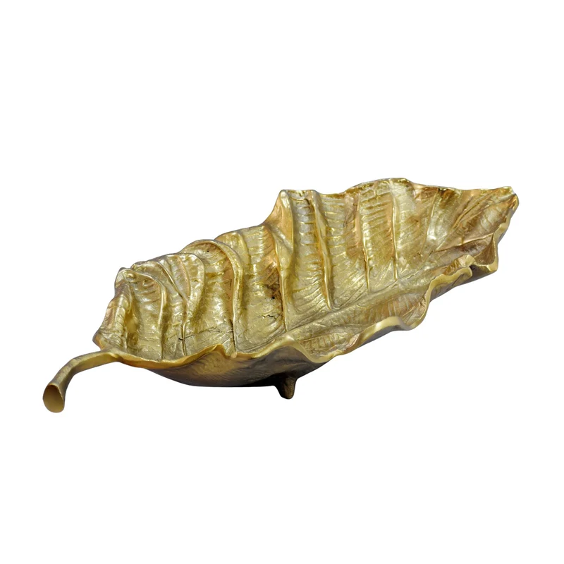 Dekoschale Blatt Gold 67 cm aus Aluminium – Wohnling Handmade