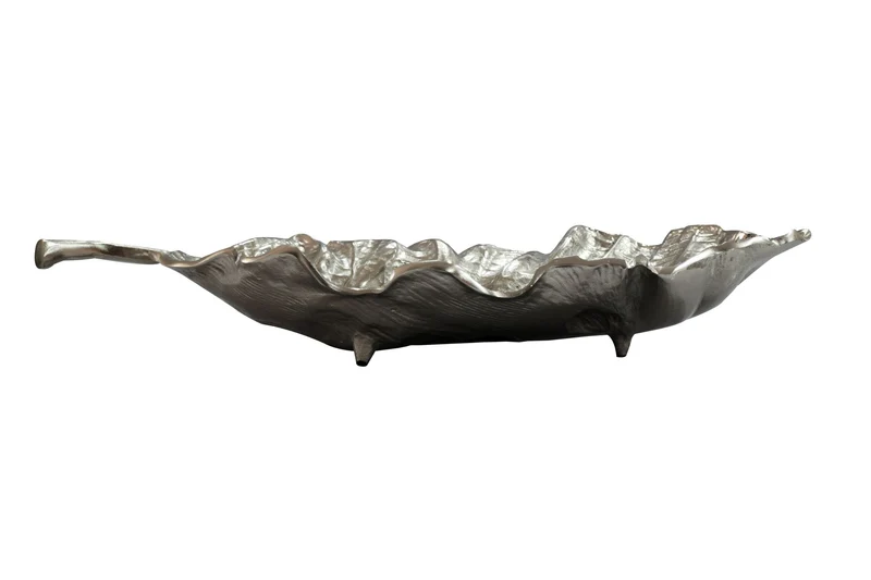 Dekoschale Blatt Aluminium Silber, 67 cm - Wohnling Tischdeko