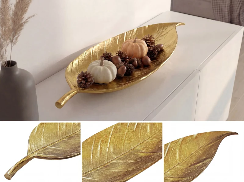 Dekoschale Blatt Wohnling Gold, 61 cm Aluminium für Wohnzimmer & Flur